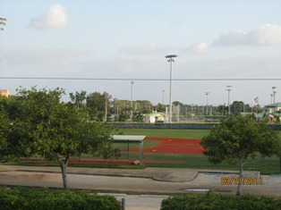 View from dorm area out to playing facilities