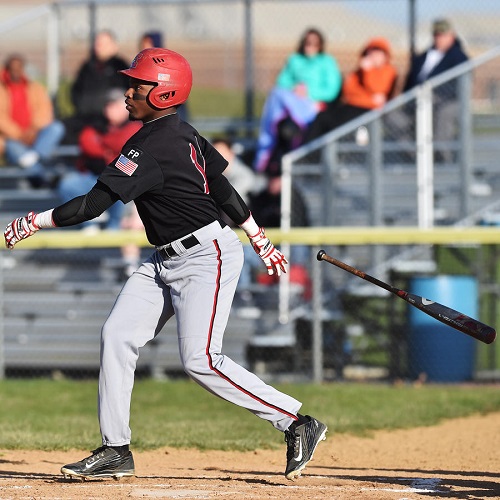 Photo courtesy of April Bartholomew | The Morning Call. Trey Durrah gets a hit.